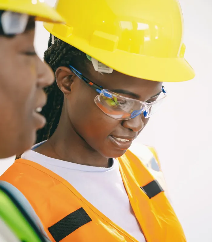 Engineer wearing safety glasses