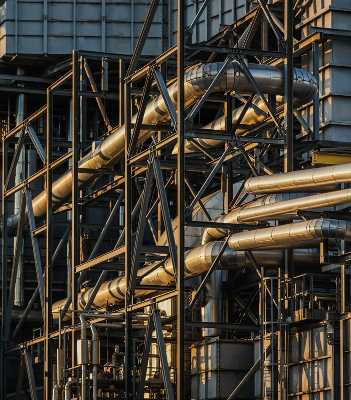 Pipe racks at a petrochemical complex